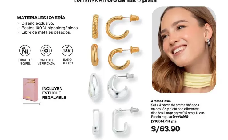 Oro - Aretes Basic bañados en oro 18K o plata con diferentes diseños