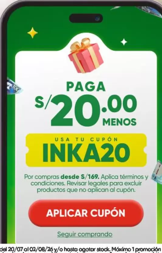PAGA S/20.00 MENOS