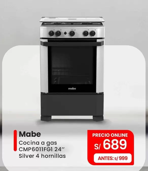 Mabe - Cocina a gas CMP6011FG| 24" Silver 4 hornillas