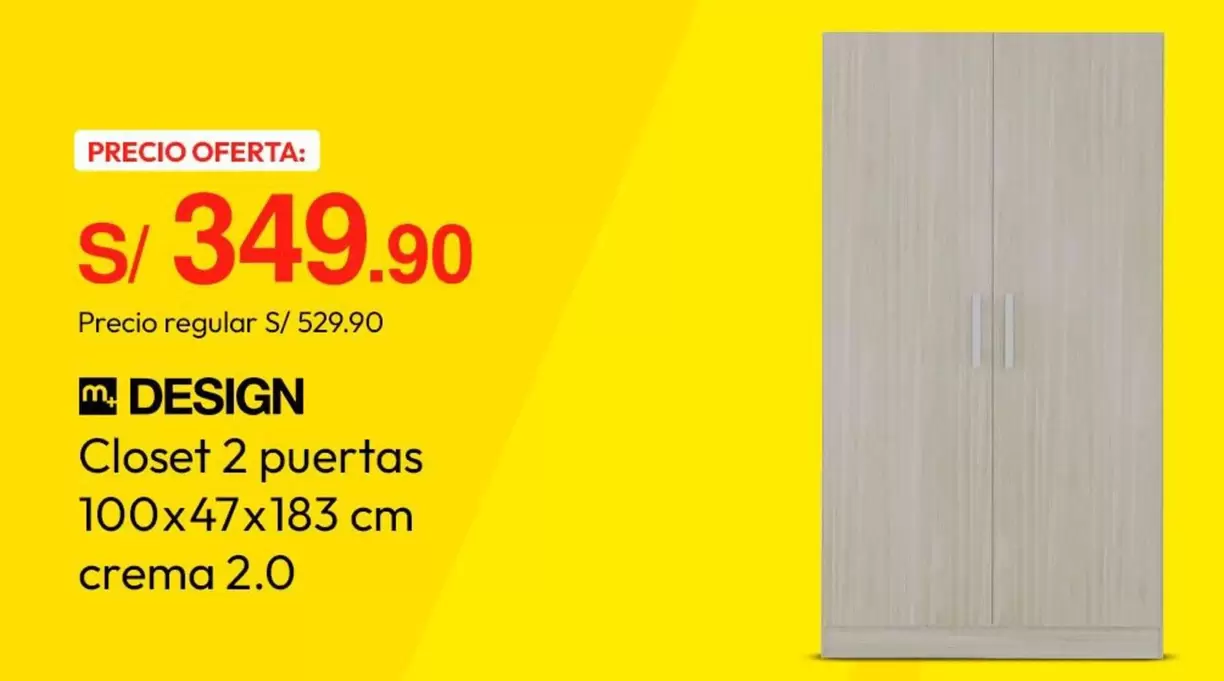Closet 2 puertas 100x47x183 cm crema 2.0