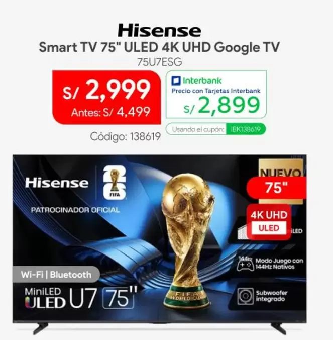Hisense - Smart TV 75" ULED 4K UHD Google TV 75U7ESG