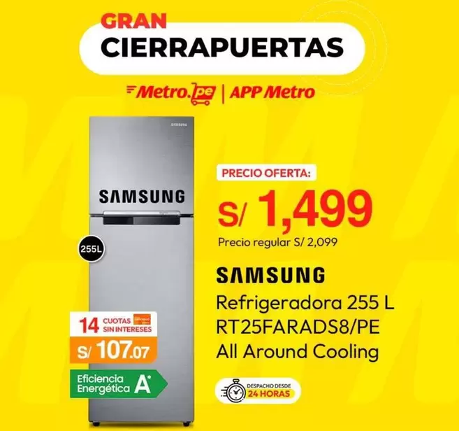Samsung - Refrigeradora 255 L RT25FARADS8/PE All Around Cooling