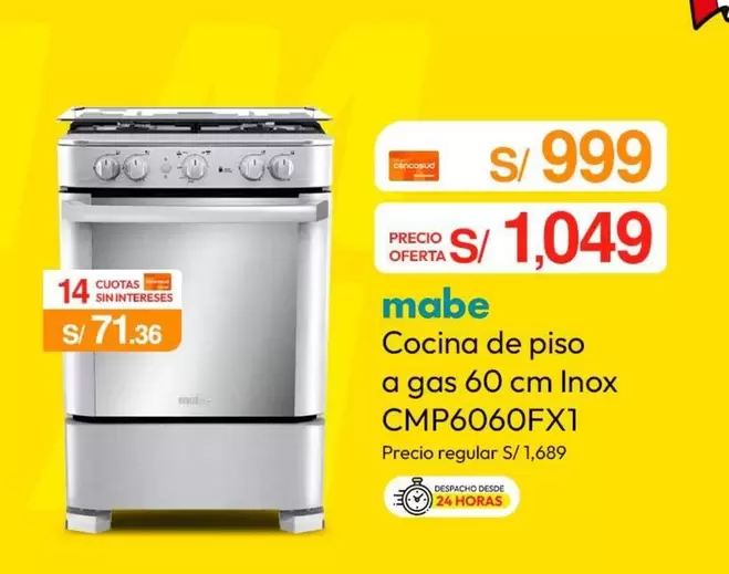 Mabe - Cocina de piso a gas 60 cm Inox CMP6060FX1