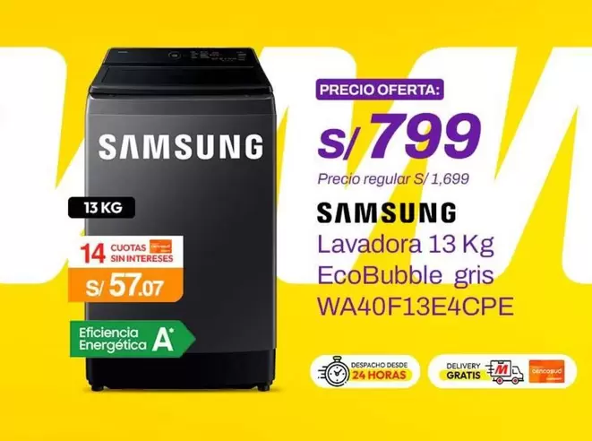 Samsung - Lavadora 13 Kg EcoBubble gris WA40F13E4CPE
