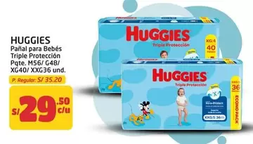 Huggies - Pañal para Bebés Triple Protección Pqte. M56/ G48/ XG40/ XXG36 und.