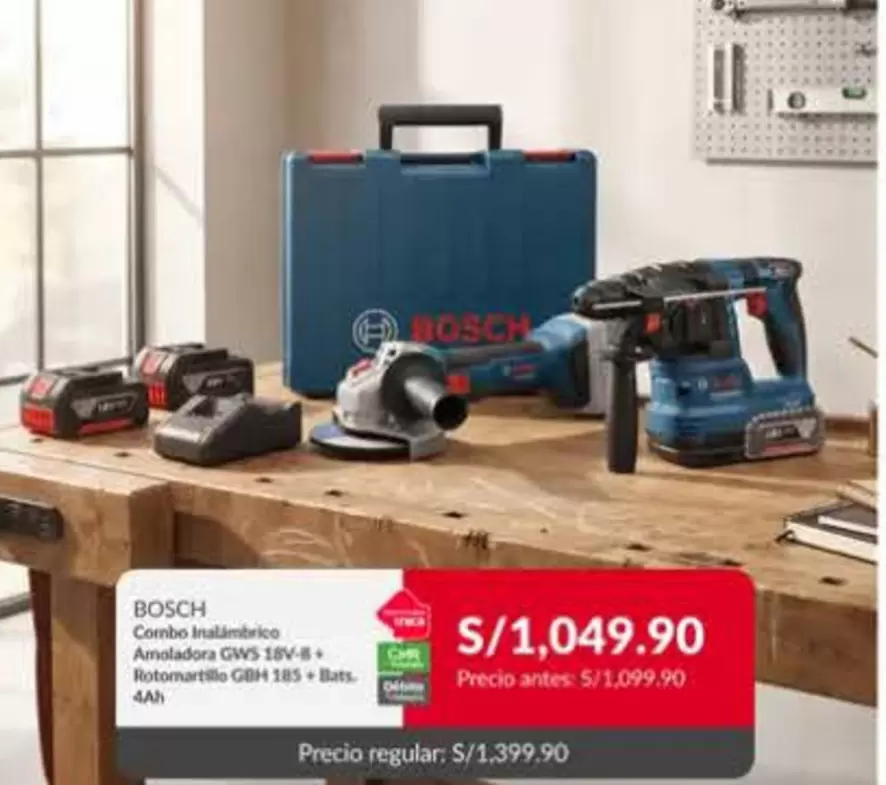 Bosch - Combo inalámbrico Amoladora GWS 18V-6 + Rotomartillo GBH 185 + Baterías 4Ah