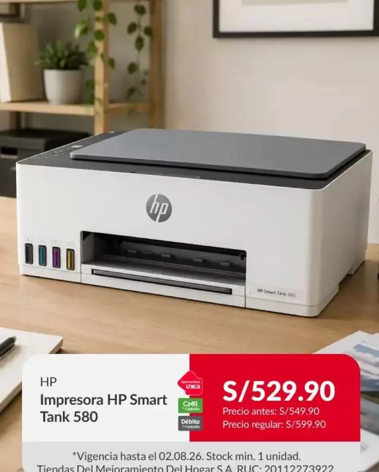 Hp - Impresora HP Smart Tank 580