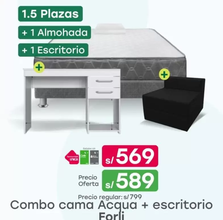 Forli - Combo Cama Acqua + Escritorio
