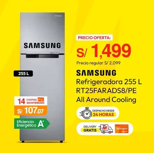 Samsung - Refrigeradora 255 L RT25FARADS8/PE All Around Cooling