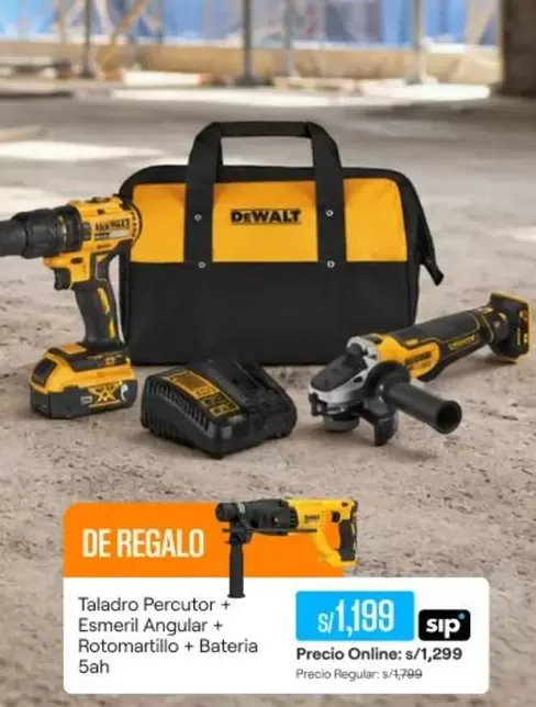 DeWalt - Taladro Percutor + Esmeril Angular + Rotomartillo + Bateria 5ah