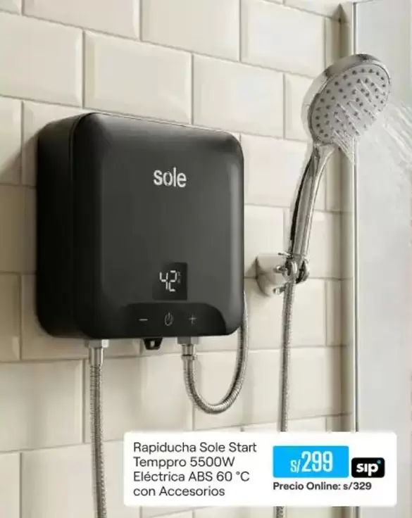Sole - Rapiducha Start Tempppro 5500W Eléctrica ABS 60 °C con Accesorios