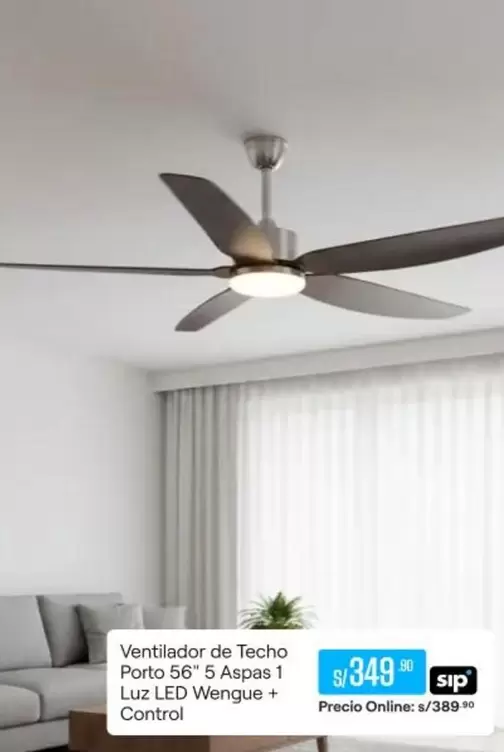 Ventilador de Techo Porto 56" 5 Aspas 1 Luz LED