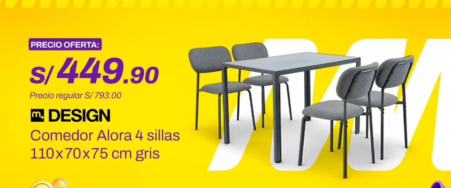 Comedor Alora 4 sillas 110x70x75 cm gris