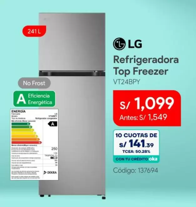 Lg - Refrigeradora Top Freezer VT24BPY