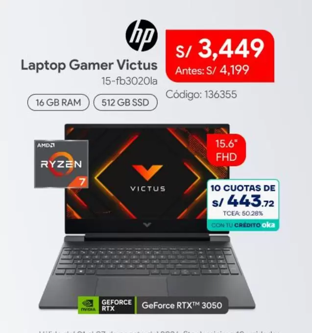 Hp - Laptop Gamer Victus 15-fb3020la