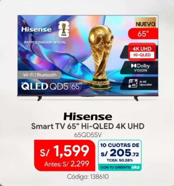 Hisense - Smart TV 65" Hi-QLED 4K UHD 65QD5SV