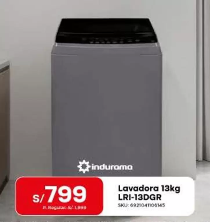 Indurama - Lavadora 13kg LRI-13DGR