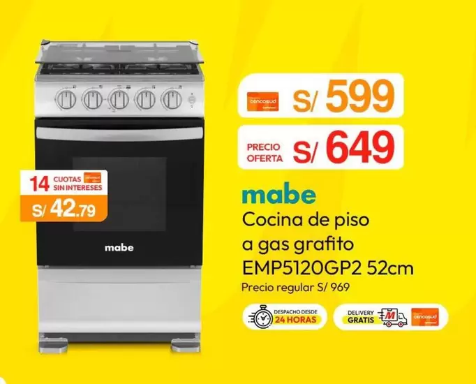 Mabe - Cocina de piso a gas grafito EMP5120GP2 52cm