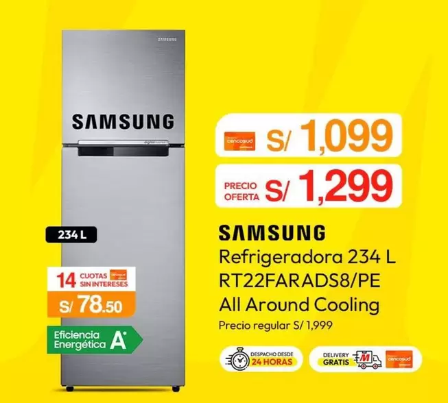 Samsung - Refrigeradora 234 L RT22FARADS8/PE All Around Cooling