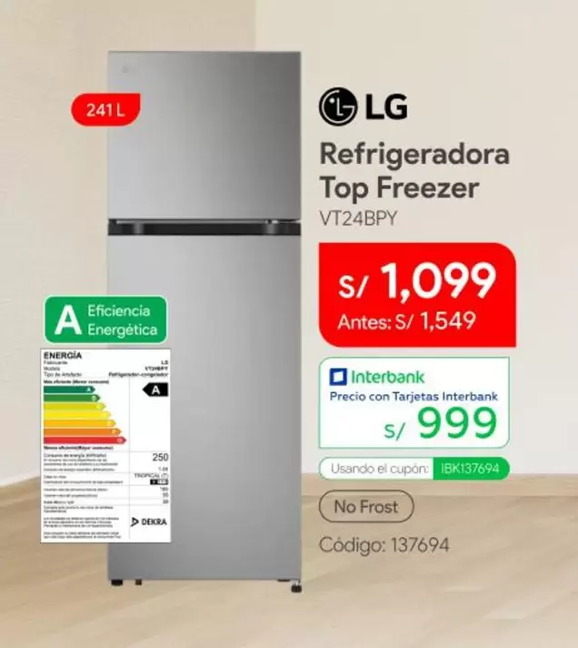 Lg - Refrigeradora Top Freezer VT24BPY