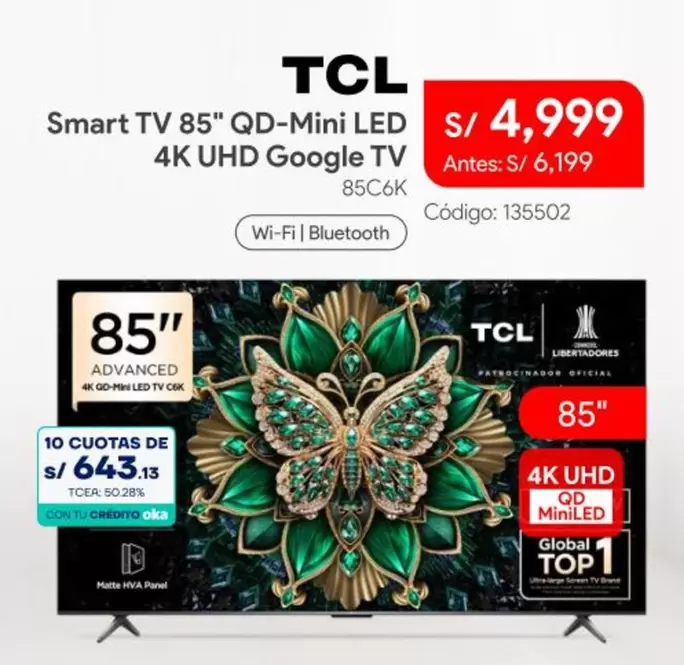 Smart - TV 85" QD-Mini LED 4K UHD Google TV 85C6K
