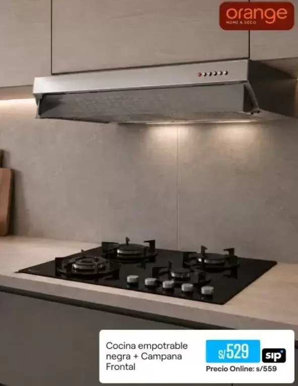 Orange - Cocina empotrable negra + Campana Frontal