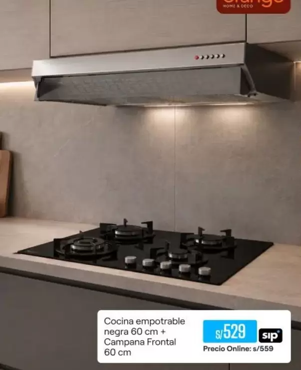 Cocina empotrable negra 60 cm + Campana Frontal 60 cm