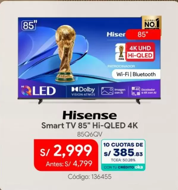 Hisense - Smart TV 85" Hi-QLED 4K 85Q6QV
