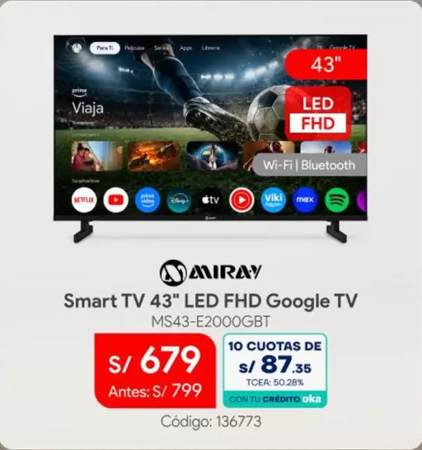 Miray - Smart TV 43" LED FHD Google TV MS43-E2000GBT