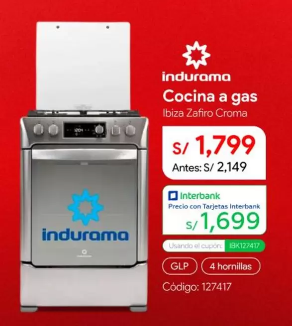 Indurama - Cocina a gas Ibiza Zafiro Croma