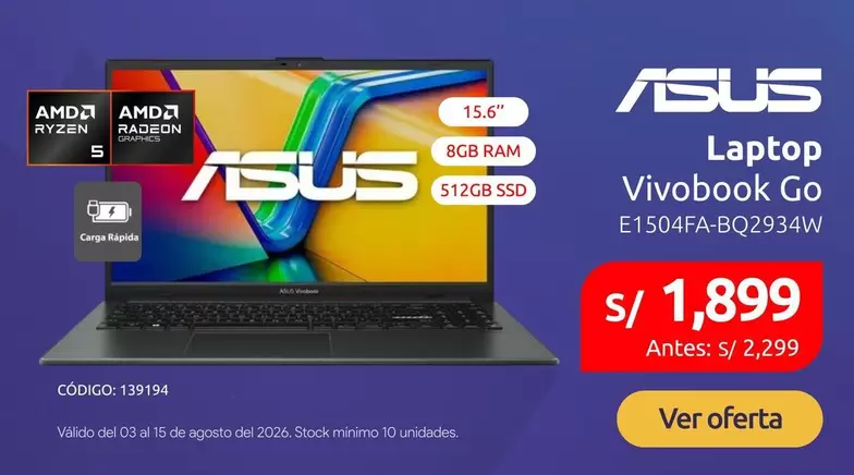 Asus - Laptop Vivobook Go E1504FA-BQ2934W