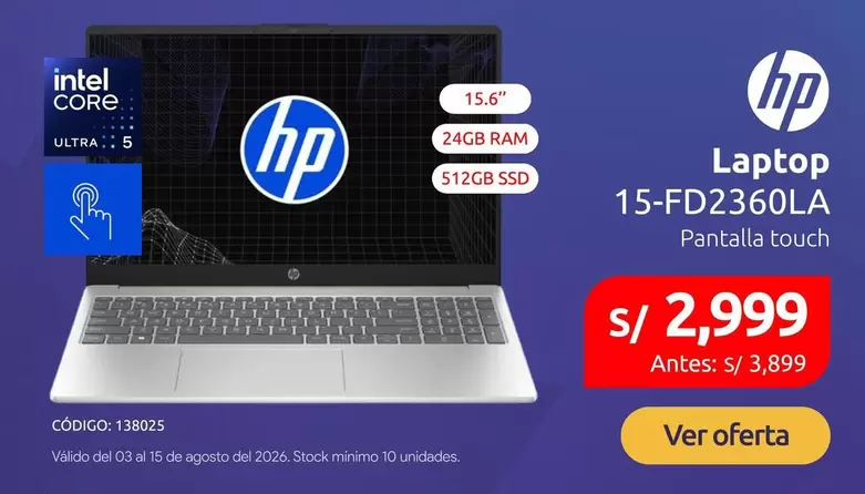 Hp - Laptop 15-FD2360LA Pantalla touch