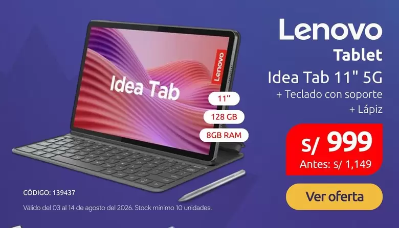 Lenovo - Tablet Idea Tab 11" 5G + Teclado con soporte + Lápiz