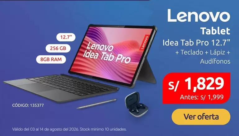 Lenovo - Idea Tab Pro 12.7" + Teclado + Lápiz + Audífonos