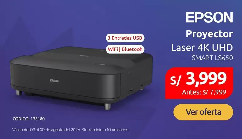 Epson - Proyector Laser 4K UHD SMART LS650
