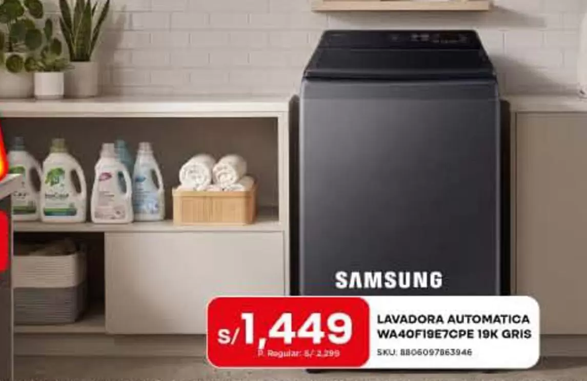 Samsung - LAVADORA AUTOMATICA WA40F19E7CPE 19K GRIS