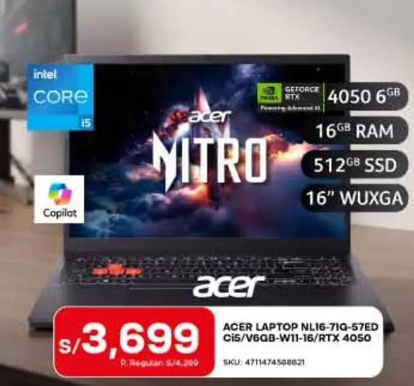 Acer - LAPTOP NL16-71G-57ED CIS/V6GB-W11-16/RTX 4050