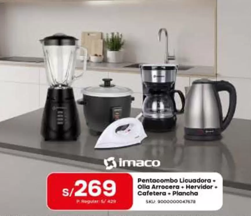 Imaco - Pentacombo Licuadora • Olla Arrocera • Hervidor • Cafetera • Plancha