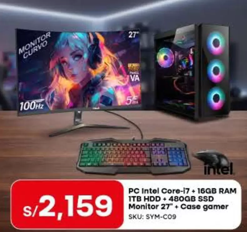 Intel - PC Core-i7 + 16GB RAM 1TB HDD + 480GB SSD Monitor 27" + Case gamer SKU: SYM-C09