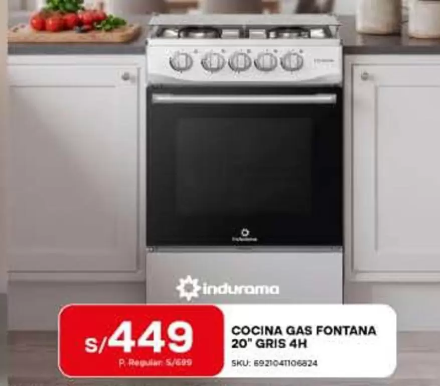 Indurama - COCINA GAS FONTANA 20" GRIS 4H