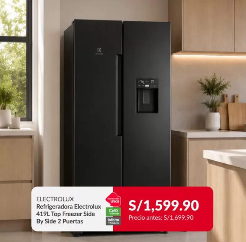 Electrolux - Refrigeradora 419L Top Freezer Side By Side 2 Puertas