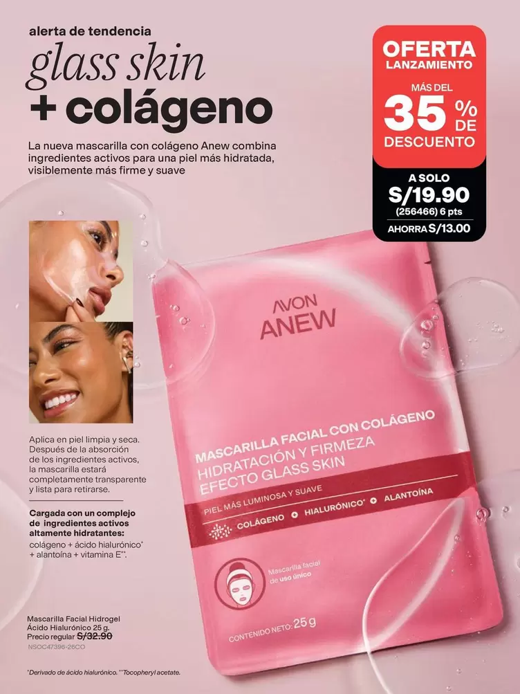 Anew - Mascarilla Facial con Colágeno Hidratación y Firmeza Efecto Glass Skin