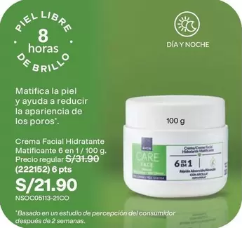 Piel - Crema Facial Hidratante Matificante 6 en 1