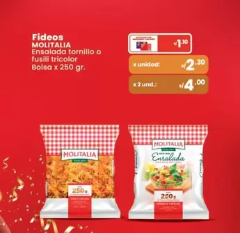 Molitalia - Fideos Ensalada tornillo o fusilli tricolor