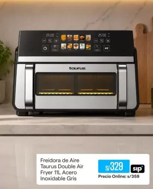 Taurus - Freidora de Aire  Double Air Fryer 11L Acero Inoxidable Gris