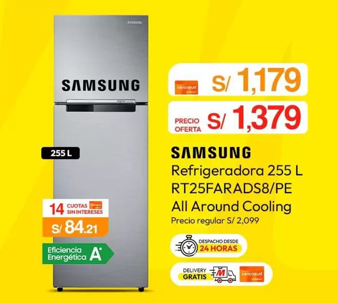 Samsung - Refrigeradora 255 L RT25FARADS8/PE All Around Cooling