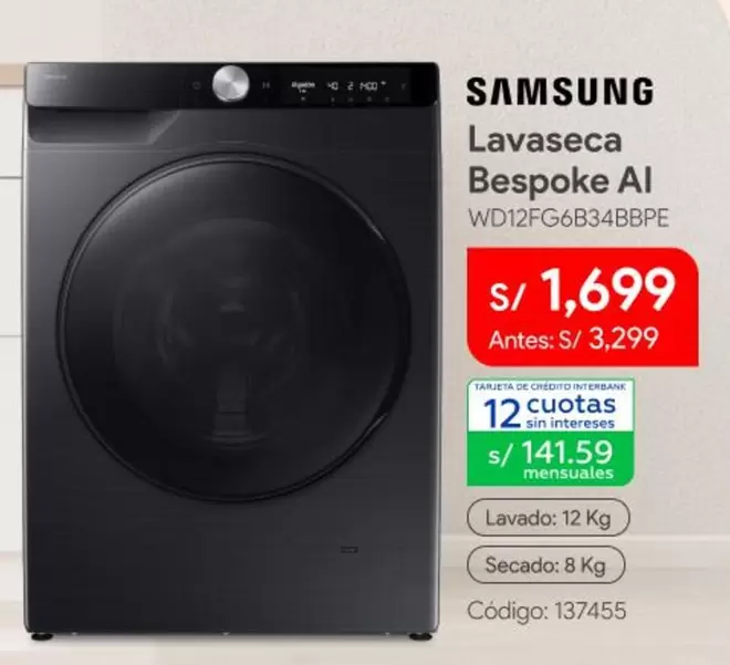 Samsung - Lavaseca Bespoke AI WD12FG6B34BBPE