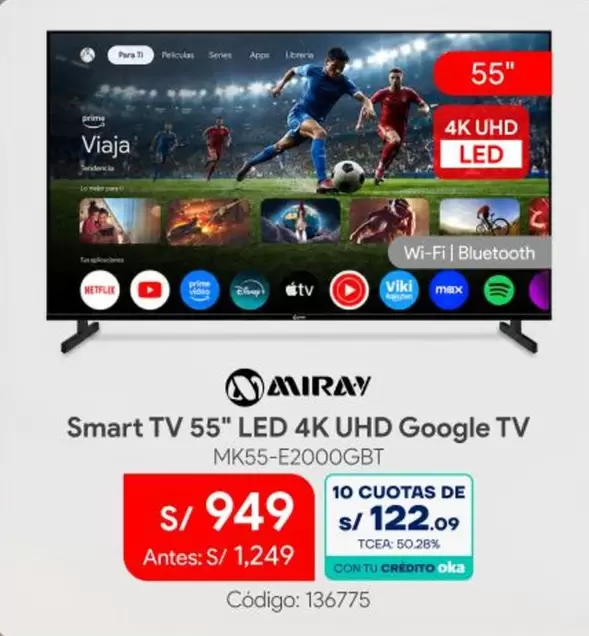 Miray - Smart TV 55" LED 4K UHD Google TV MK55-E2000GBT