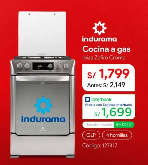 Indurama - Cocina a gas Ibiza Zafiro Croma