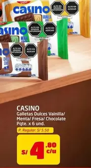 Casino - Galletas Dulces Vainilla/ Menta/ Fresa/ Chocolate Pqte. x 6 und.